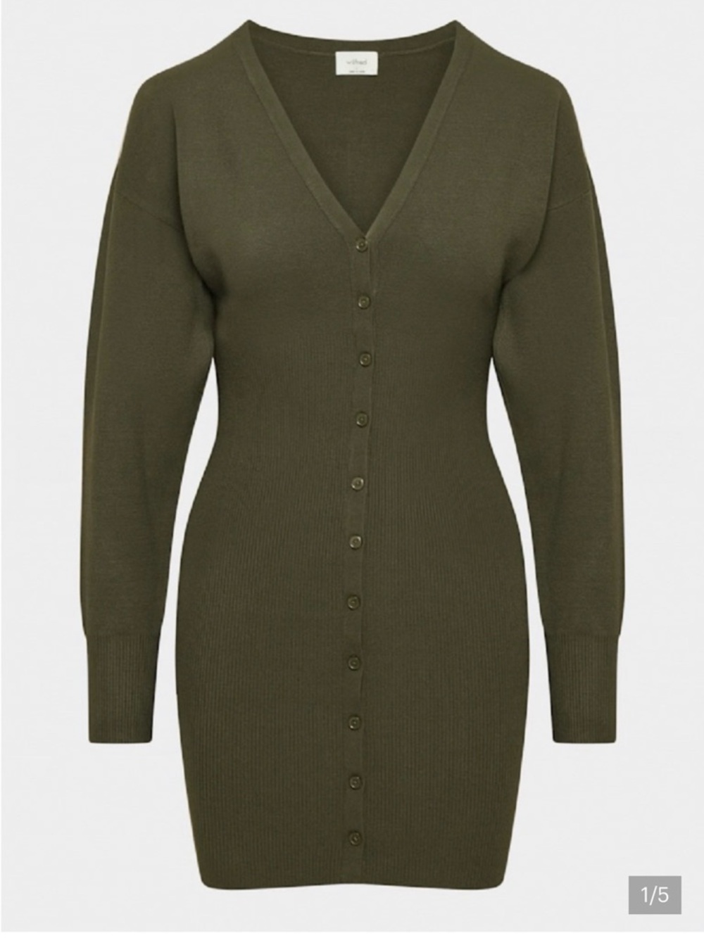 Wilfred Olive Green Long Sleeve Button-Front Knit Dress